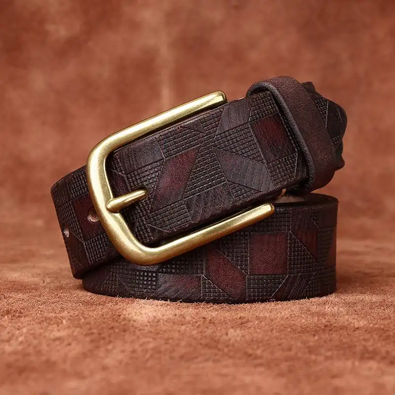 Diamond laser engraving embossed top layer cowhide belt men's leather personality trend niche casual pin buckle belt