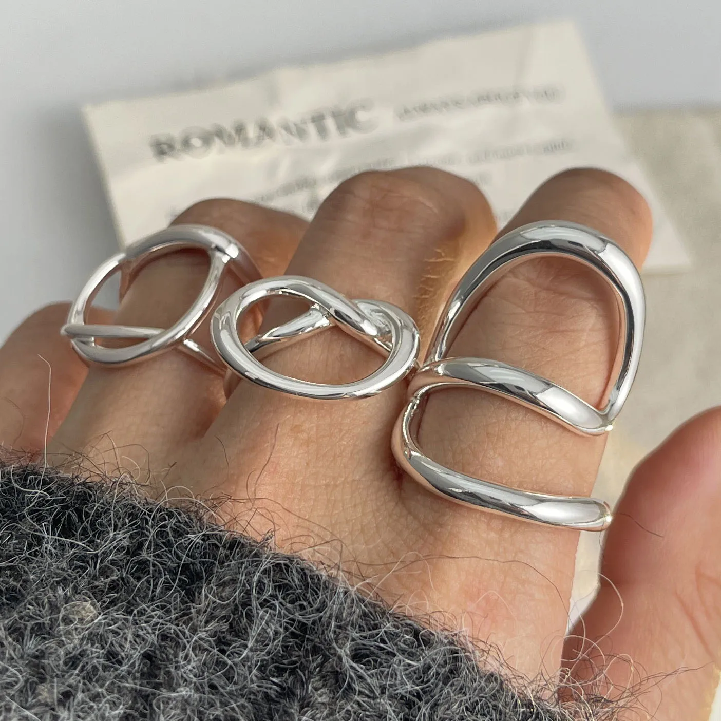 

925 Sterling Silver Rings For Women Geometric Fine Jewelry Finger Adjustable Simple Cross Line Ring For Party Birthday Gift