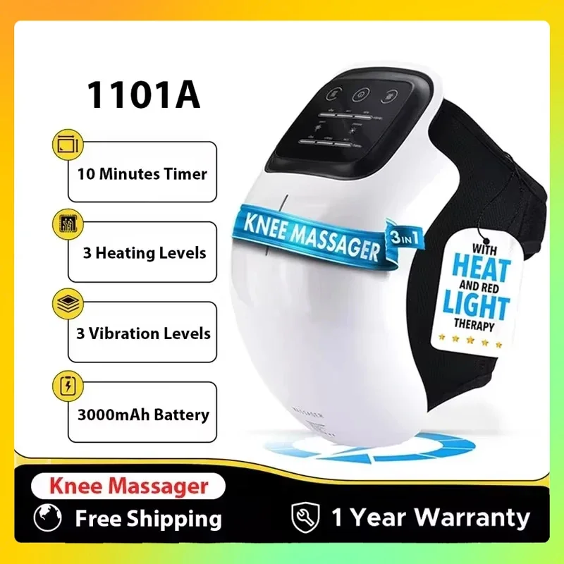 

Cordless Knee Massager 3 Levels Infrared Heat and Vibration Red Light and Massage Therapy with LED Screen Gifts for Men Women