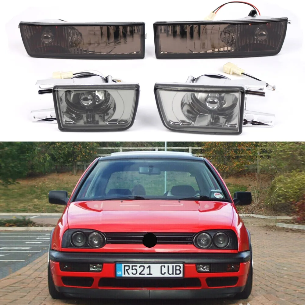 

For VW Jetta MK3 Golf 1992 1993 1994 1995 1996 1997 4PCS Set Car Smoked Front Bumper Fog Light + Turn Signal Lamp