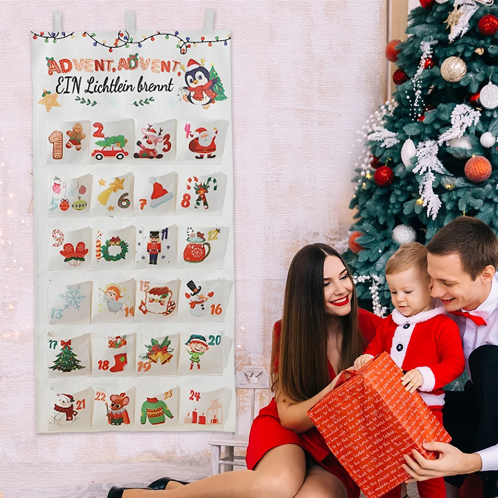عيد الميلاد تقويم القدوم 2025 غير المنسوجة النسيج DIY بها بنفسك معلقة عيد الميلاد التقويم 24 جيوب العد التنازلي التقويم حقيبة لوحة على الحائط لتزيين المنزل