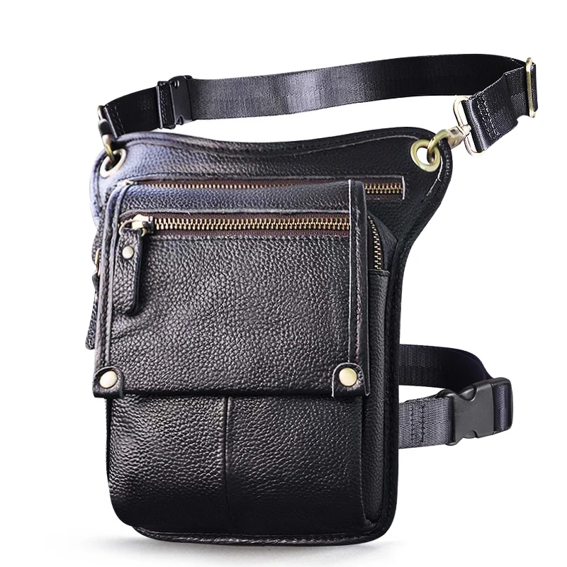 Top Quality Leather Fashion Small Travel Messenger Sling Bag Design Fanny Waist Belt Pack Drop Leg Bag Men Women Female 211-4