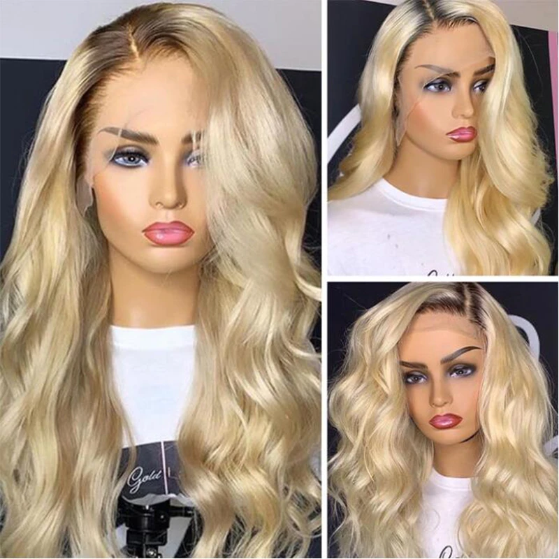 

Soft 26Inch Ombre Blonde 613 Body Wave 180%Density Preplucked Natural Hairline Glueless Lace Front Wig For Black Women Babyhair