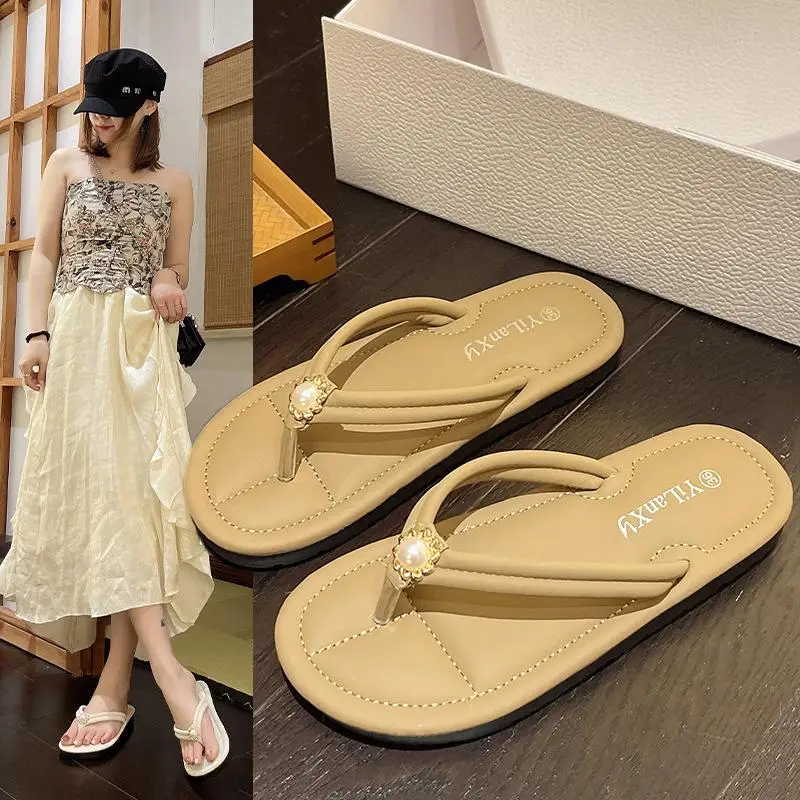 

Женские сандалии большого размера, тапочки-стринги на плоской подошве, повседневные летние уличные модные пляжные крутые тапочки из полиэстера