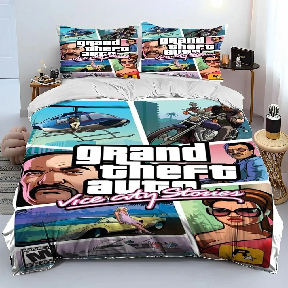 3D Grand Theft Auto GTA Game Gamer Comforter Bedding Set,Duvet Cover Bed Set Quilt Cover Pillowcase,king Queen Size Bedding Set