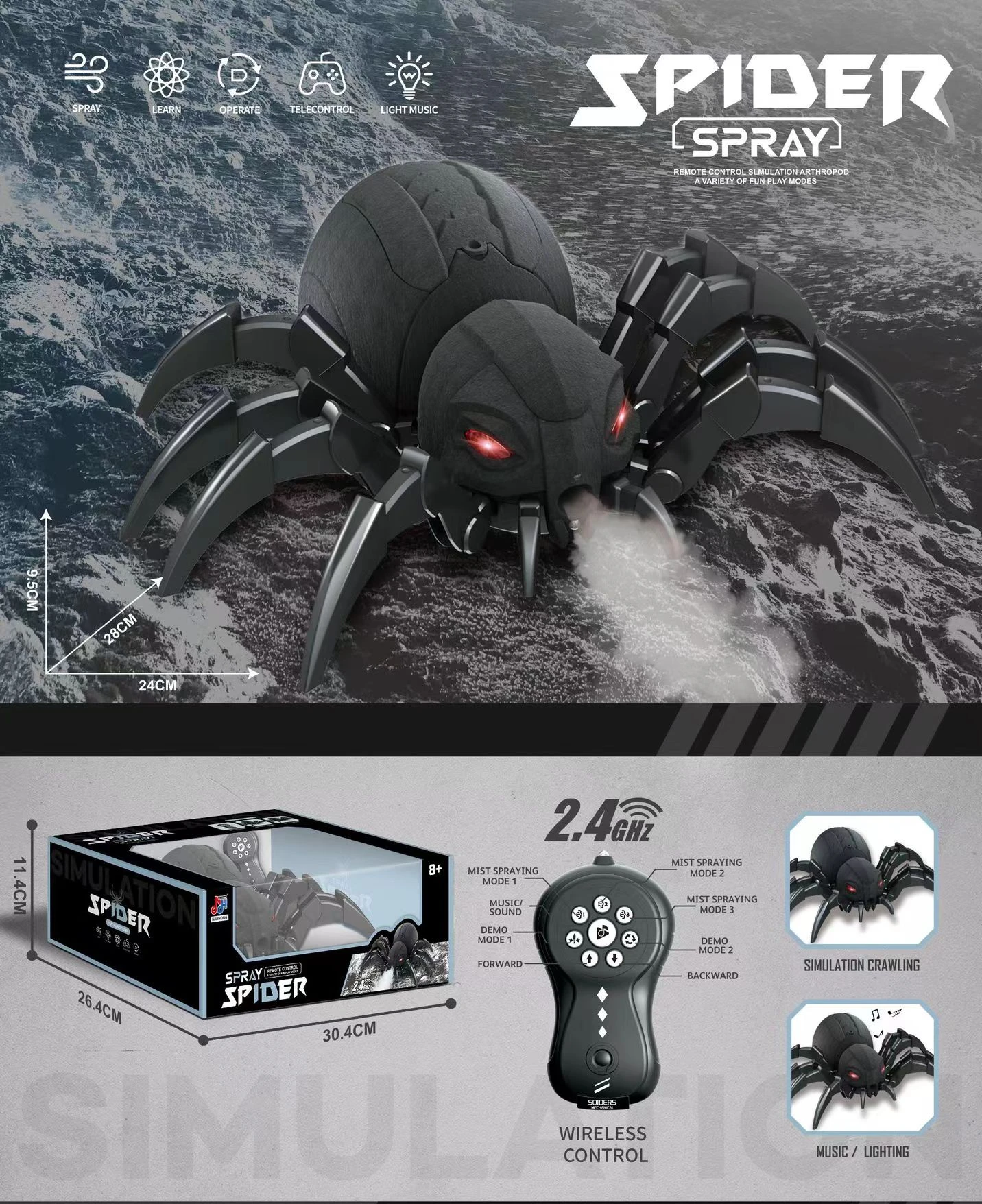 Remote‑Control Spray Honey Spider, Dragonfly & Python Robot, RC Toy with Spray, Lights & Music, Gift for Halloween
