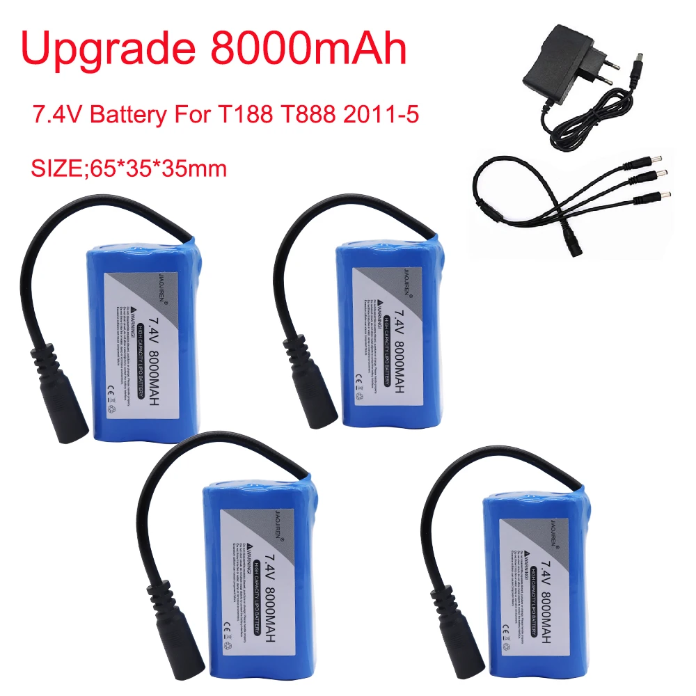 7.4V 8000mah rechargeable battery with charger for T188 T888 2011-5 RC Fish Finder Fishing Bait Boat Spare Parts 7.4V Battery 2S