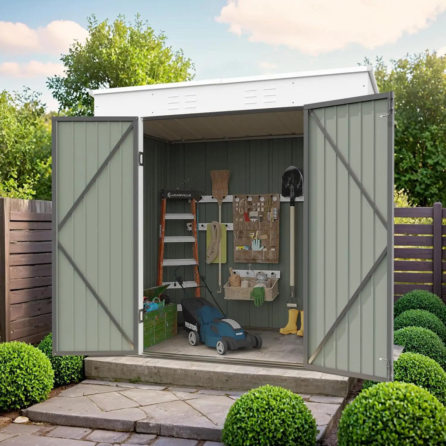 6 x 8 FT Outdoor Storage Shed, Metal Garden Tool Sheds & Outdoor Storage House with Sloped Roof for Patio Lawn Backyard (Gray)