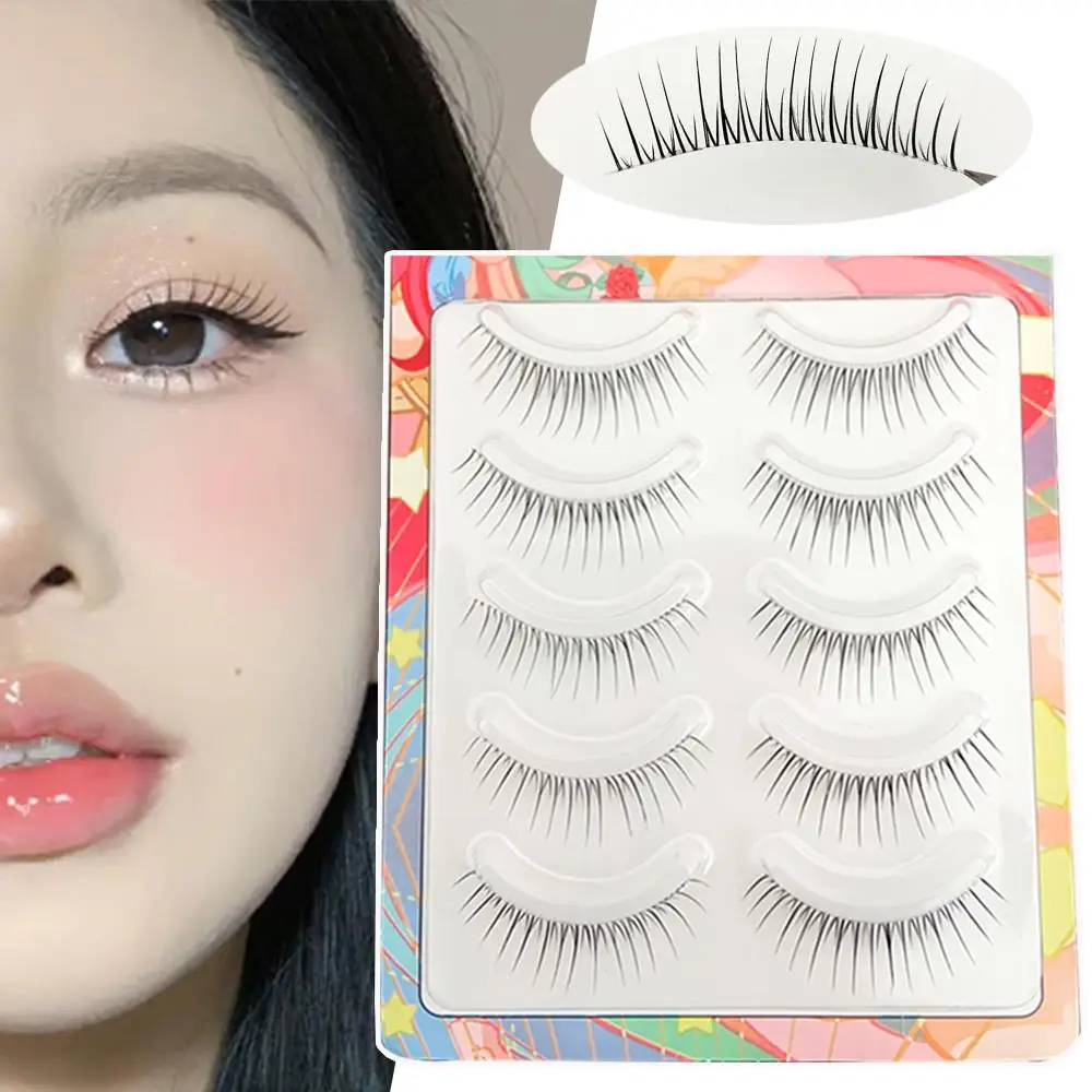 5 pares de pestañas postizas naturales, pestañas suaves y finas naturales, extensión de pestañas de hadas en forma de V, banda transparente, herramientas de maquillaje de ojos cómicas, nuevo