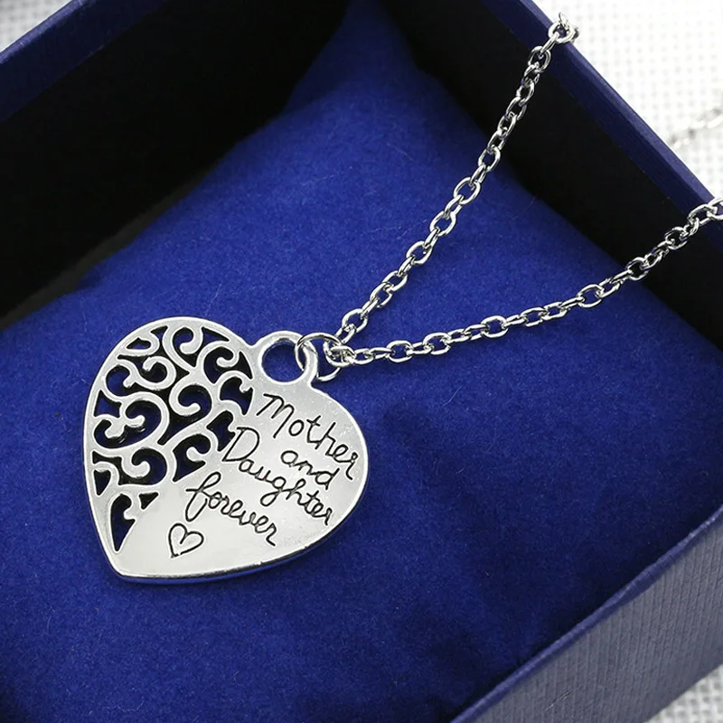 Mother and Daughter Forever Necklace Fashion Heart Pendant Silver Color Long Chain Necklace for Women Jewelry Mother's Day Gift