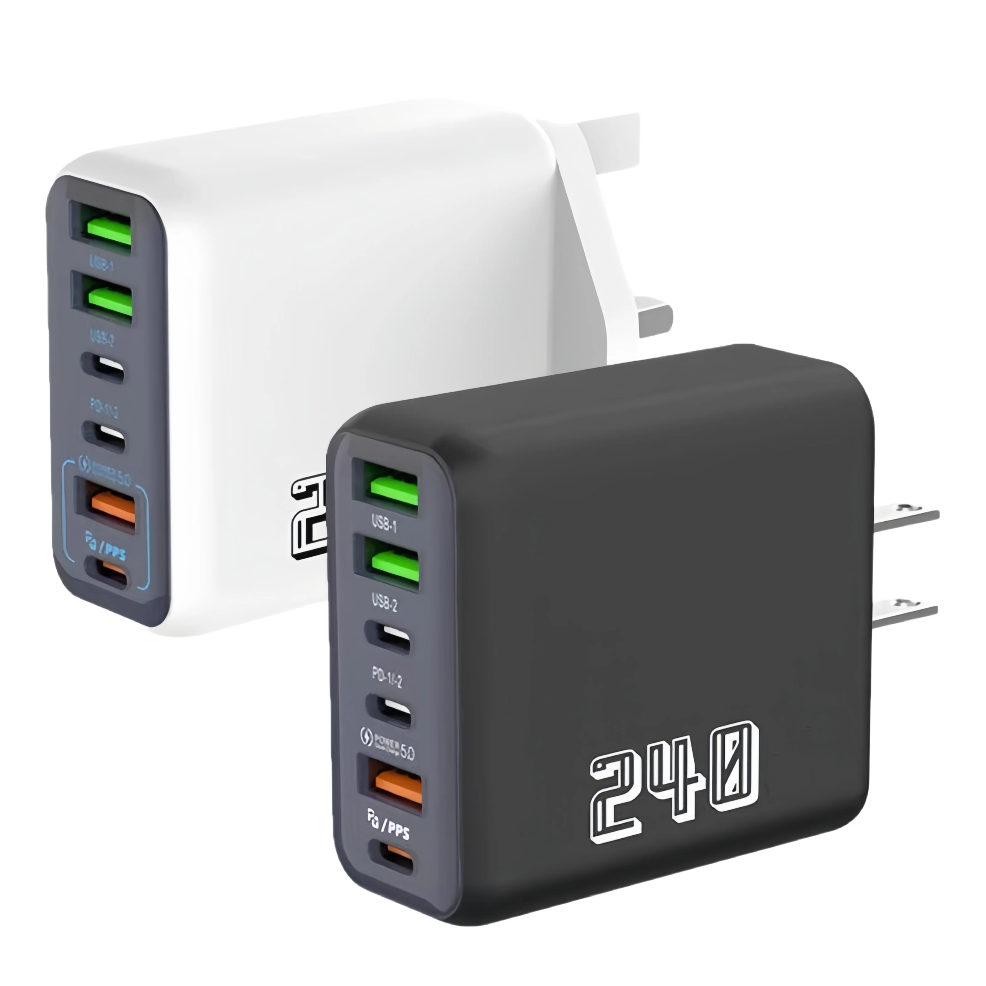 240W GaN Charger 2 Port USB C + USB A Fast Wall Charger UK/EU Plug PD Super Fast Charging For iPhone Samsung iPad Android Phone — product photo 1 of 1