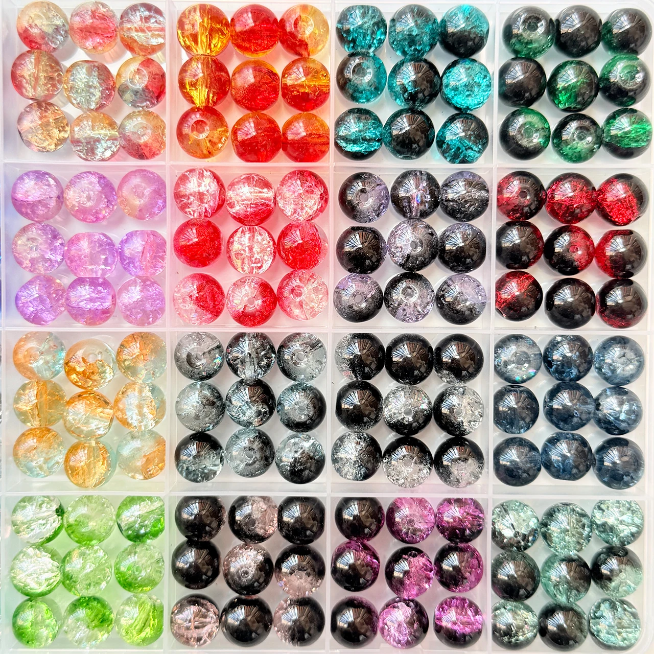 10mm Crack Texture Two Tone Glass Beads Round Loose Beads For Handmade Bracelet Necklace Earrings Jewelry Making Supplies