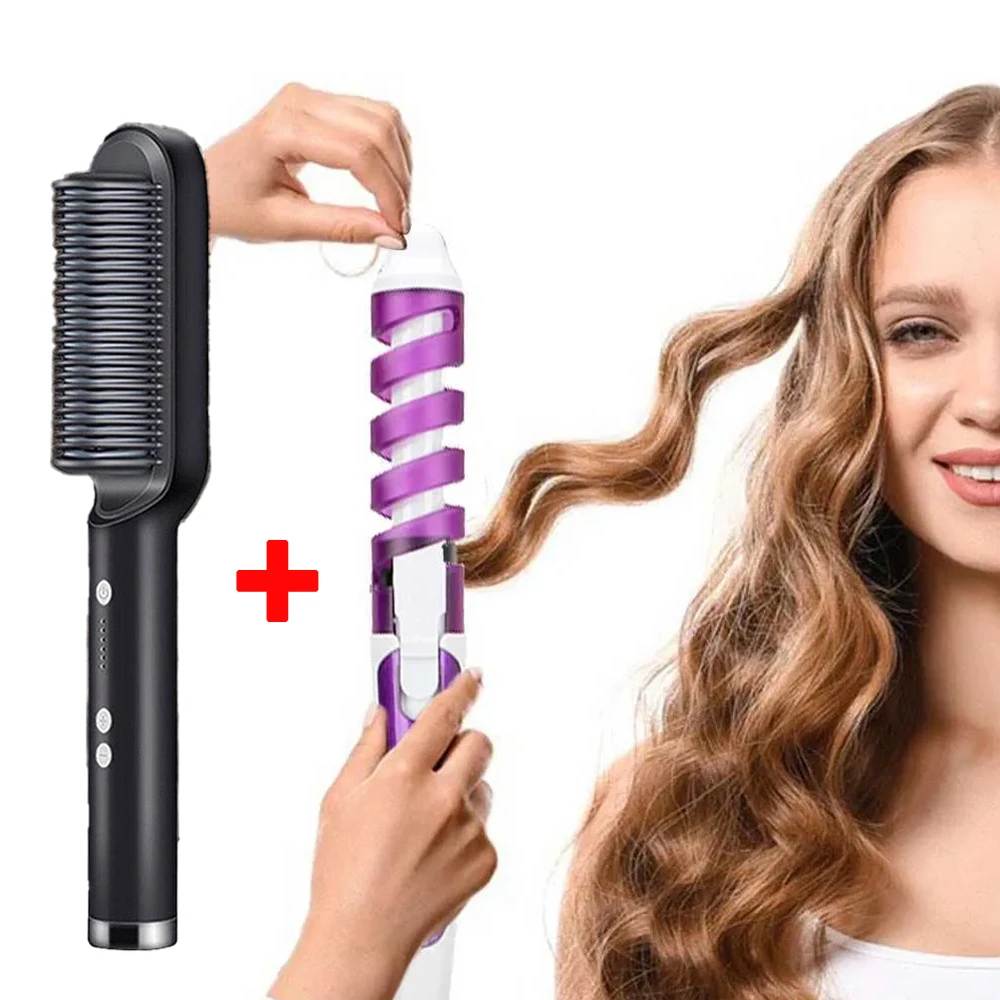 Modelador de Cabelo Profissional 2 em 1 Chapinha e Babyliss Bivolt com Temperatura Ajustável para Ondas e Cachos