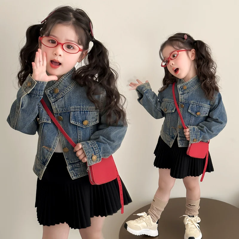 

Kids Jacket Spring Autumn Coat Age 2-9Y Baby Girl Vintage Fashion Denim Coat Tween Classical Outwear Child Korean Style Jacket