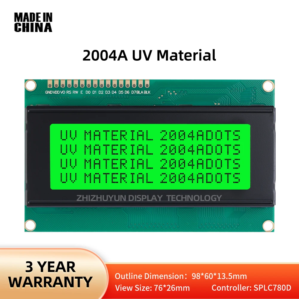 2004A UV Material Character Screen Emerald Green Light Black LCM LCD Display Controller SPLC780D Quality Assurance