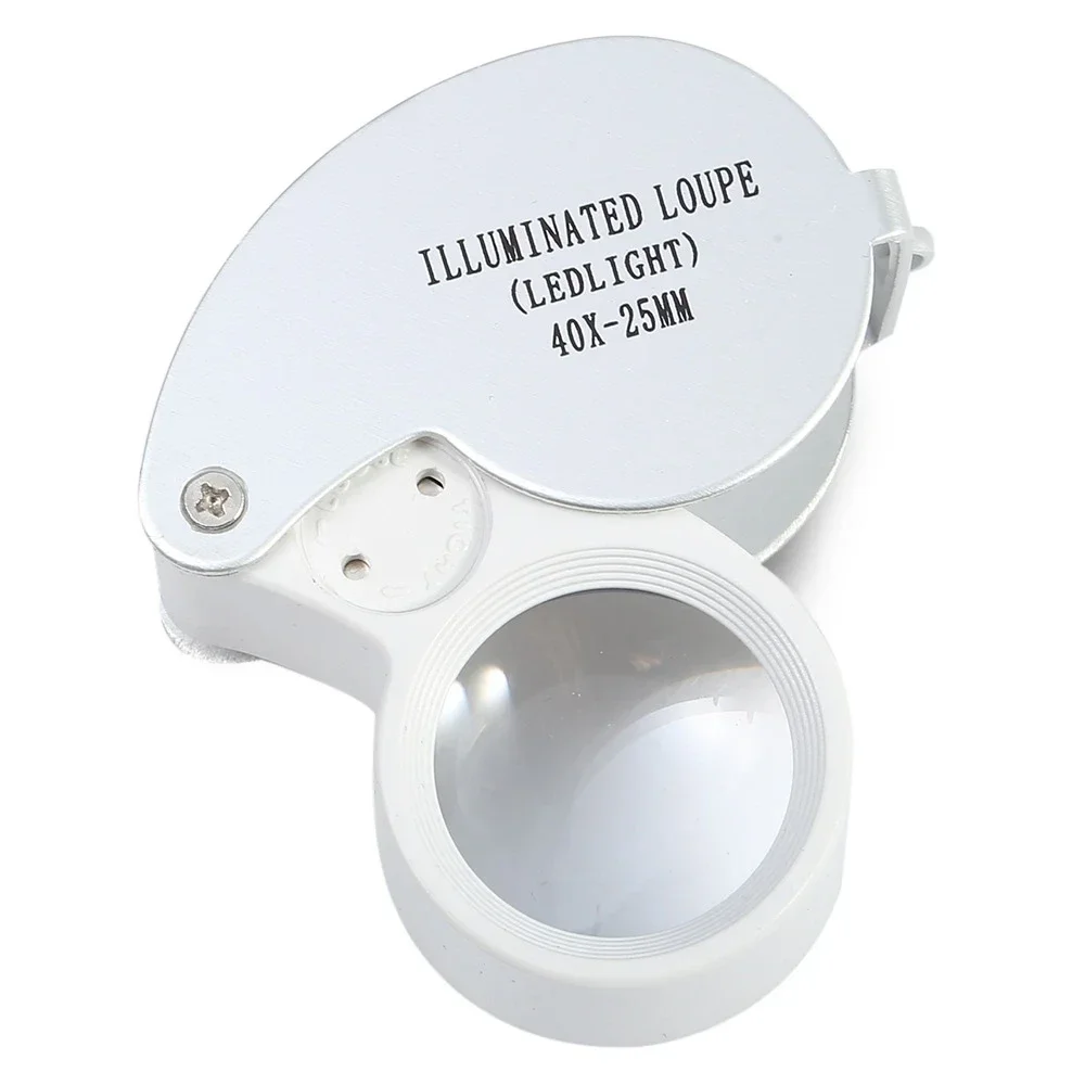 LEDライトとUVライトを備えた折りたたみ式拡大鏡,ジュエリーボードライン,テキスト拡大鏡,25mm, 40倍,新品