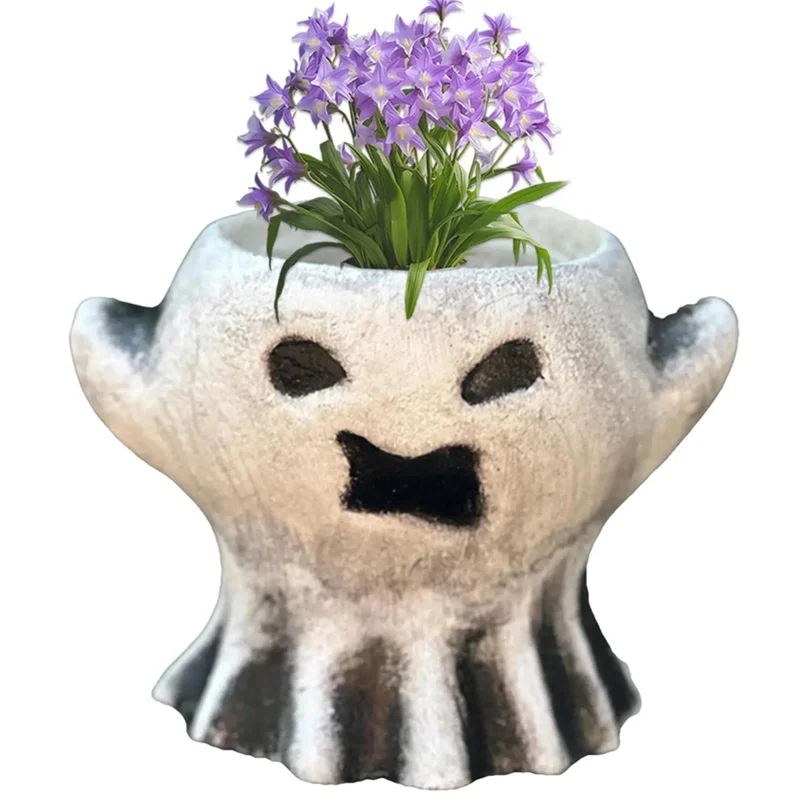 

M11K-Resin Flower Pot Halloween Decor Ghost Planter Ghost Vase Bucket Horror Theme For Garden For Garden Spooky Festival