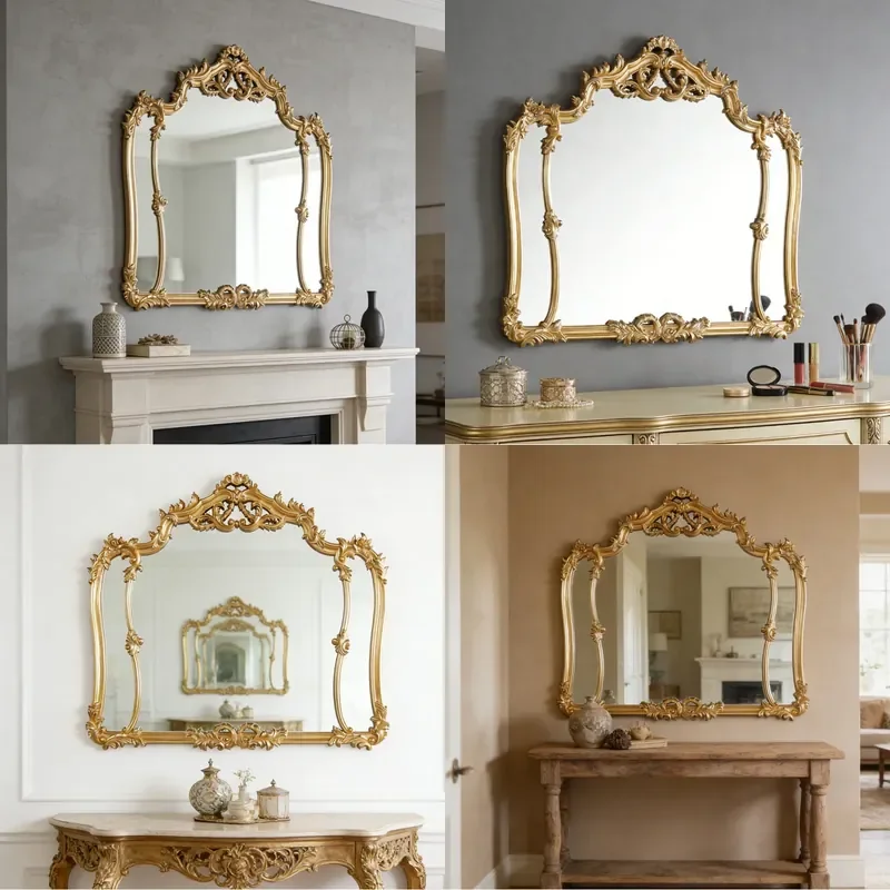 For French Washstand Mirror American Bathroom Wall Hanging Retro Old Fireplace Dresser Decorative Mirror Vintage Style Home