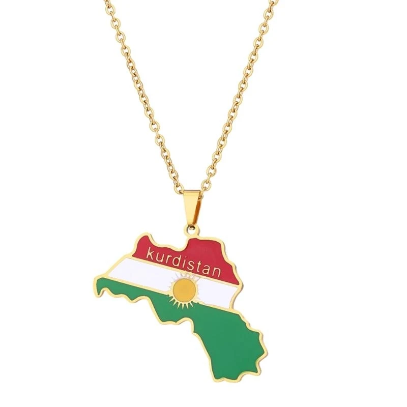 Map Pendant Chain Kurdish Flag Map Pendant Kurdistan Clavicle Chain Jewelry Gift