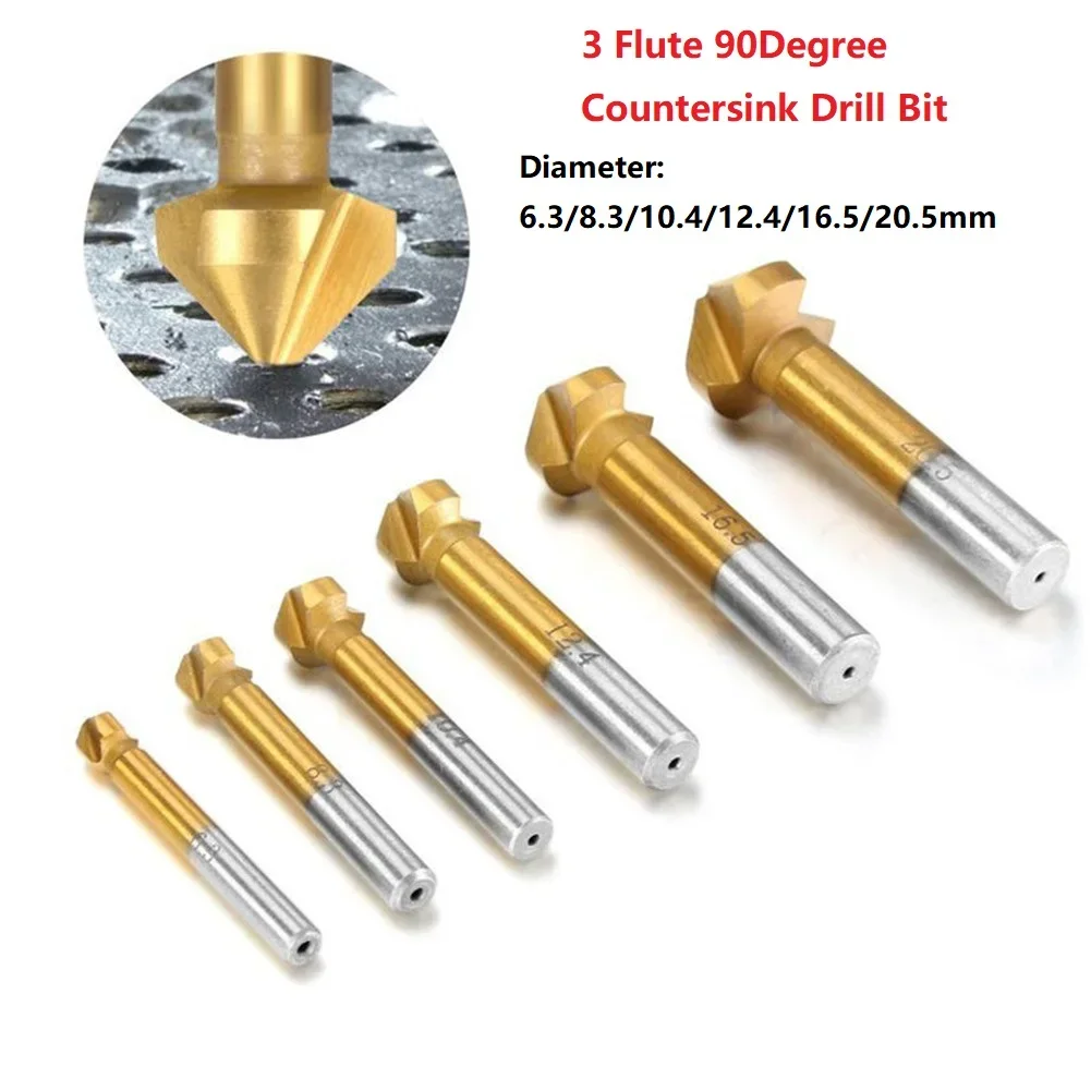 1pc 3Flute Countersink Drill Bit 90Degree Chamfering Tools Chamfer Cutter 6.3-20.5mm For Woodworking Metalworking