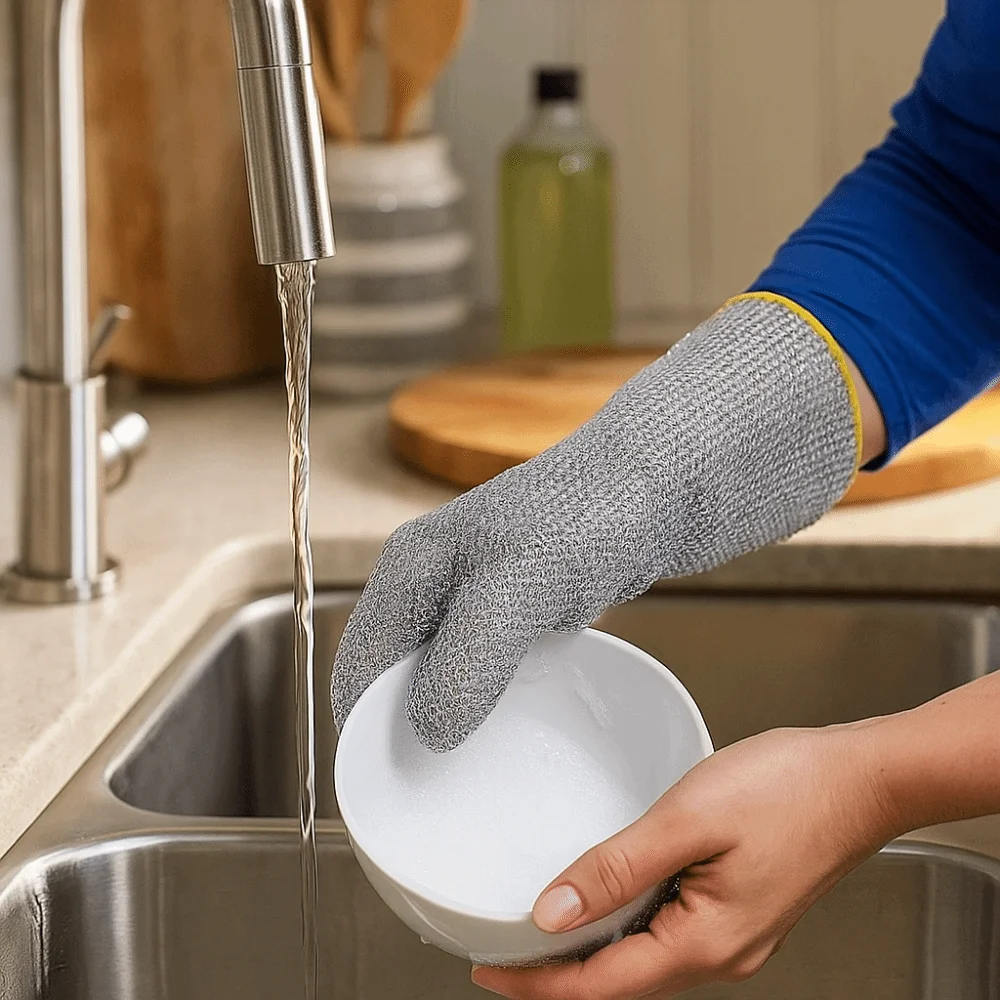 

6PCS Extended Design Steel Wire Gloves Waterproof Thickened Cleaning Gloves Non-Scratch Wear-resistant Housekeeping Gloves