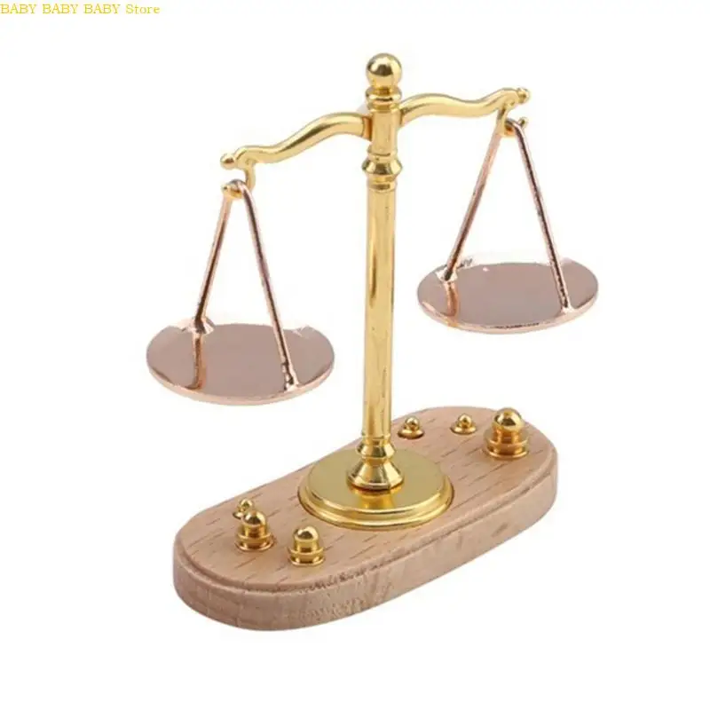 

Q81A Educational Dollhouse Miniatures Balance Scale Toy Pretend Play Realistic Model Balance Scale Model Mini Size