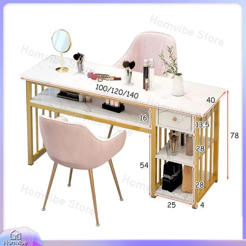 Modern Nail Table with Iron Frame for Nail Salon Furniture Particleboard Pedicure Table Manicure Station Nail Technician Desk