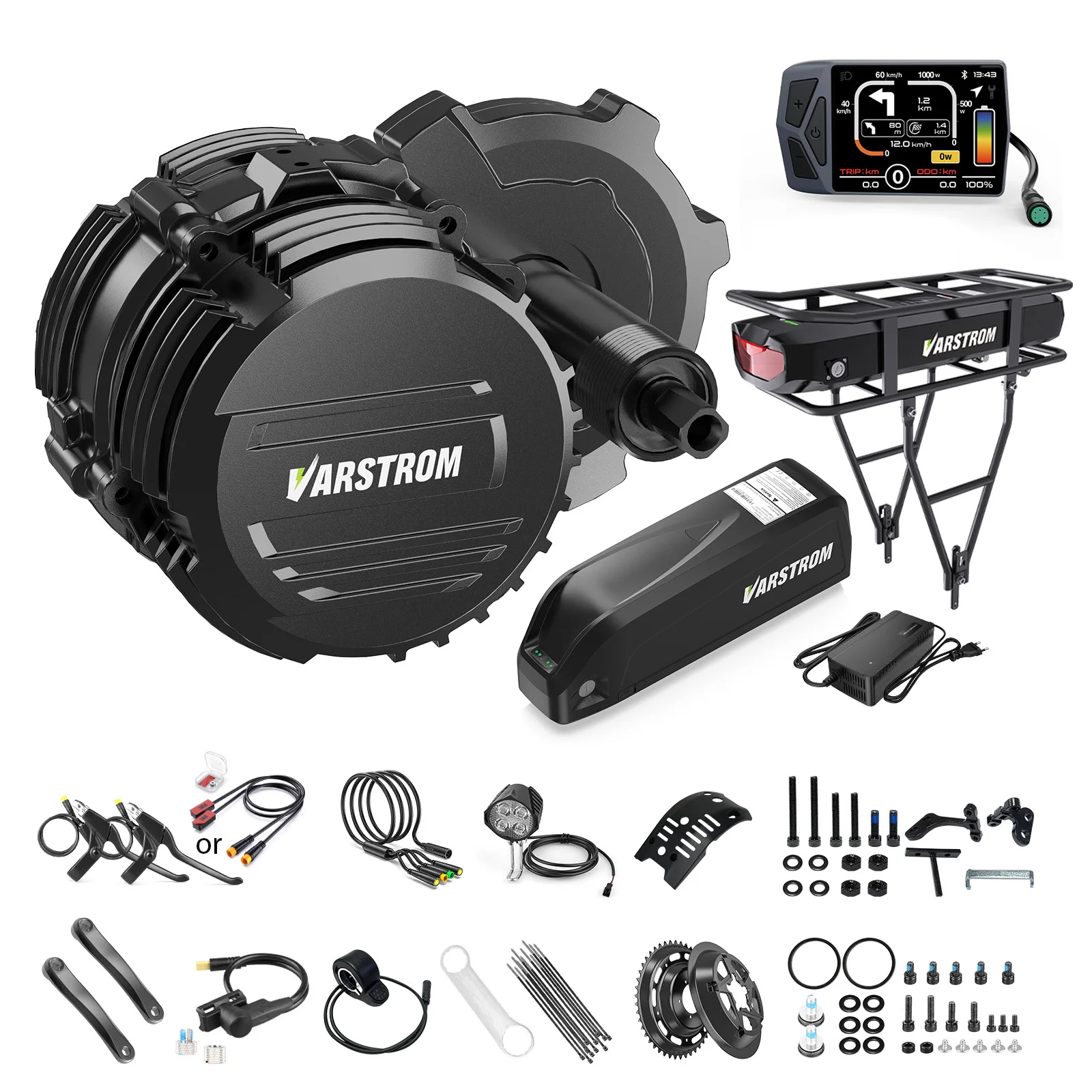 [US STOCK] Varstrom 48V500W 750W Mid Drive Motor Kit Tongsheng TSDZ16 1000W Torque Sensor Kit TSDZ2B Z8 For Cargo Mountain Ebike Fat Tire E-Bike Conversion Kit DIY 68-73mm Bottom Bracket IPX5 E-Bike Central Motor with Display Optional Battery