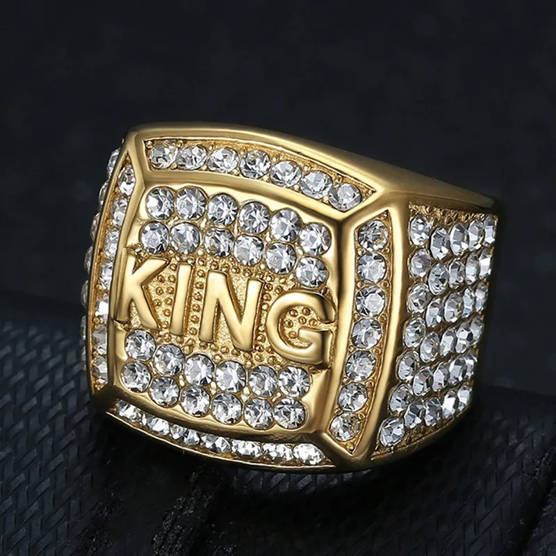 

Luxury Full Bling 5A Zircon Diamonds King Rings for Men Titanium Stainless Steel Finger Bands Trendy HIPHOP Cool Accessories New