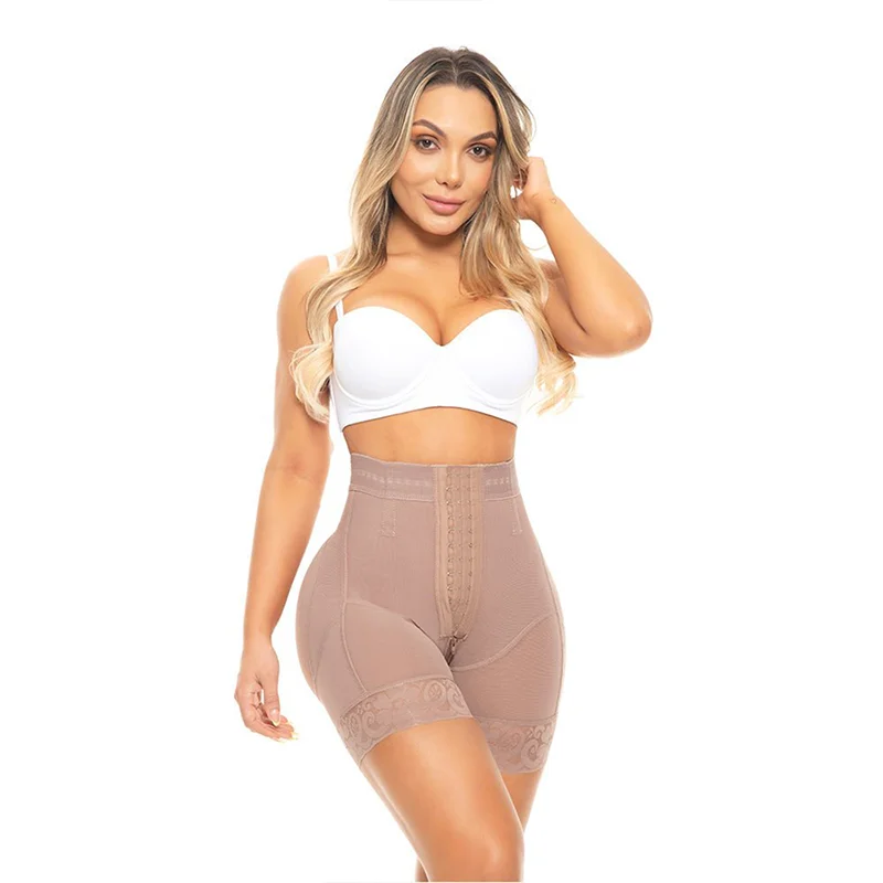 

Fajas Colombianas High Waist Push Up Short With 3 Rows Of Snaps And Enhancement Butt Lace Butt Lifting BBL Hourglass Shorts