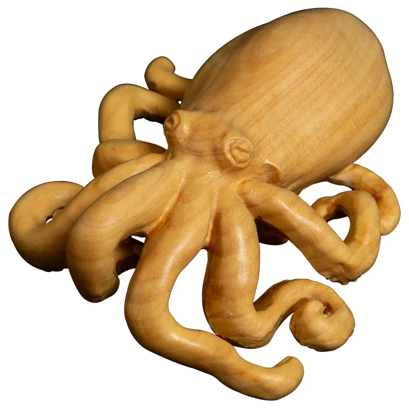 XS017-7CM Hand Carved Boxwood Carving Figurine Chinese Folk Crafts Pendant Home Decor - Octopus Statue