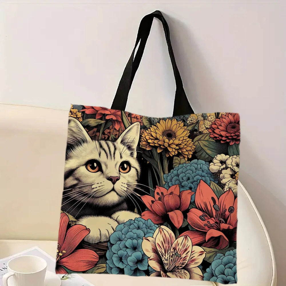 

A Cute Cat Shoulder Bag, All-Match Versatile Daily Use Shopping Grocery Handbag 7.3