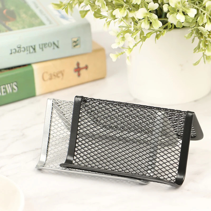 Metal Mesh Portable Business Card Holder Display Stand Home Desk Storage Stand