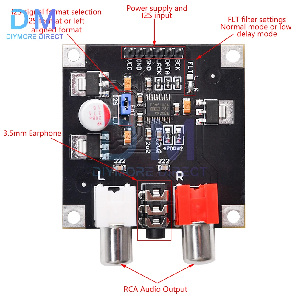 PCM5102/PCM5102A DAC Decoder I2S Player Board 32Bit for Arduino