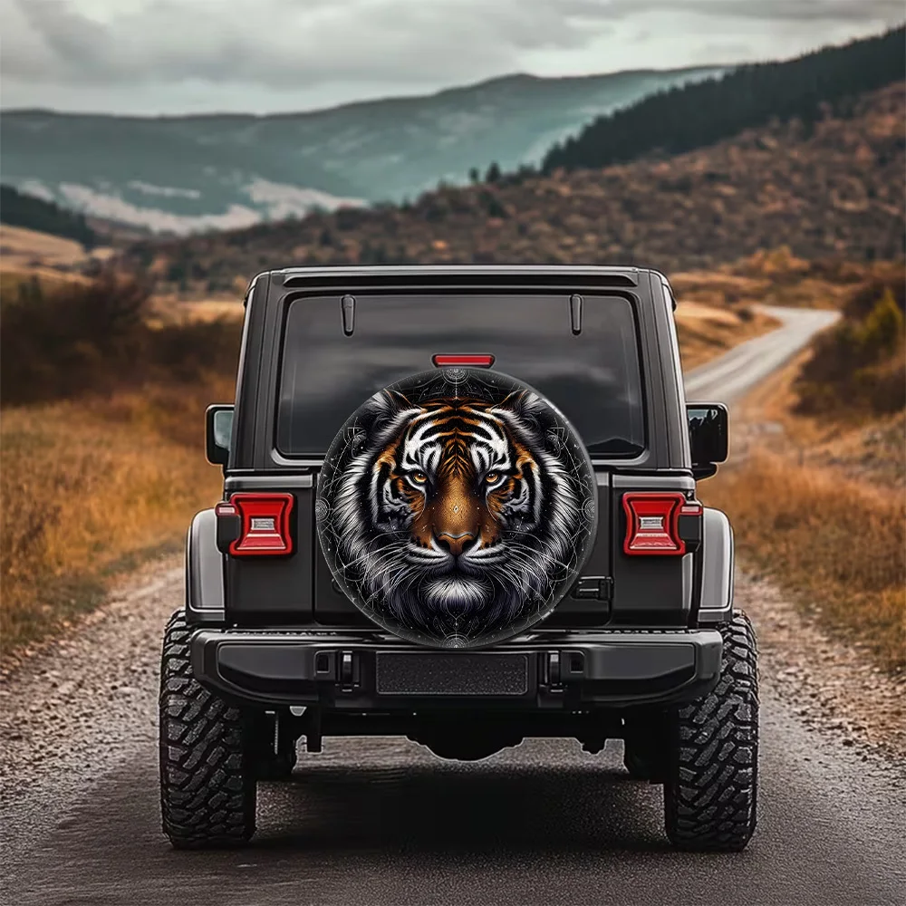 1pc, Trendy Tiger Totem Printed Car Spare Tire Cover, Creative And Quirky Spare Tire Cover, Multifunctional Spare Tire Cover, Su