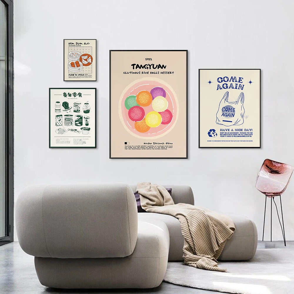 Korean Asian Food Modern Kitchen Poster Print Decor Japanese Retro Art Childhood Snacks Nostalgic Canvas Painting Chinese Quote