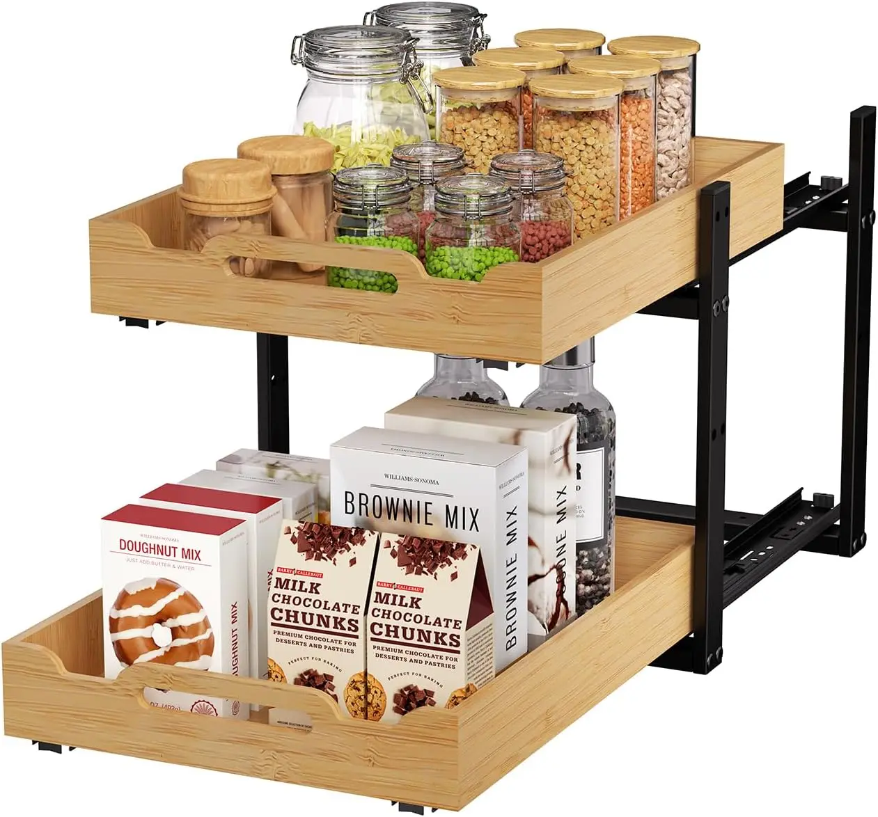 

Pull Out Cabinet Organizer - 2-Tier Slide Out Bamboo Drawers for Kitchen Cabinets, Bathroom Organizers and Storage, Under Sin