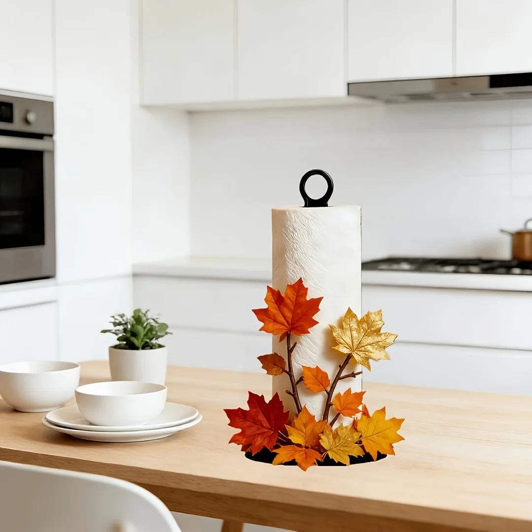 2/1 piece set of 2D flat, beautiful red maple leaf-shaped kitchen paper towel holder, tabletop roll paper holder for storage, made of plastic, with a fun design for Valentine's Day, suitable for kitchen, living room, d