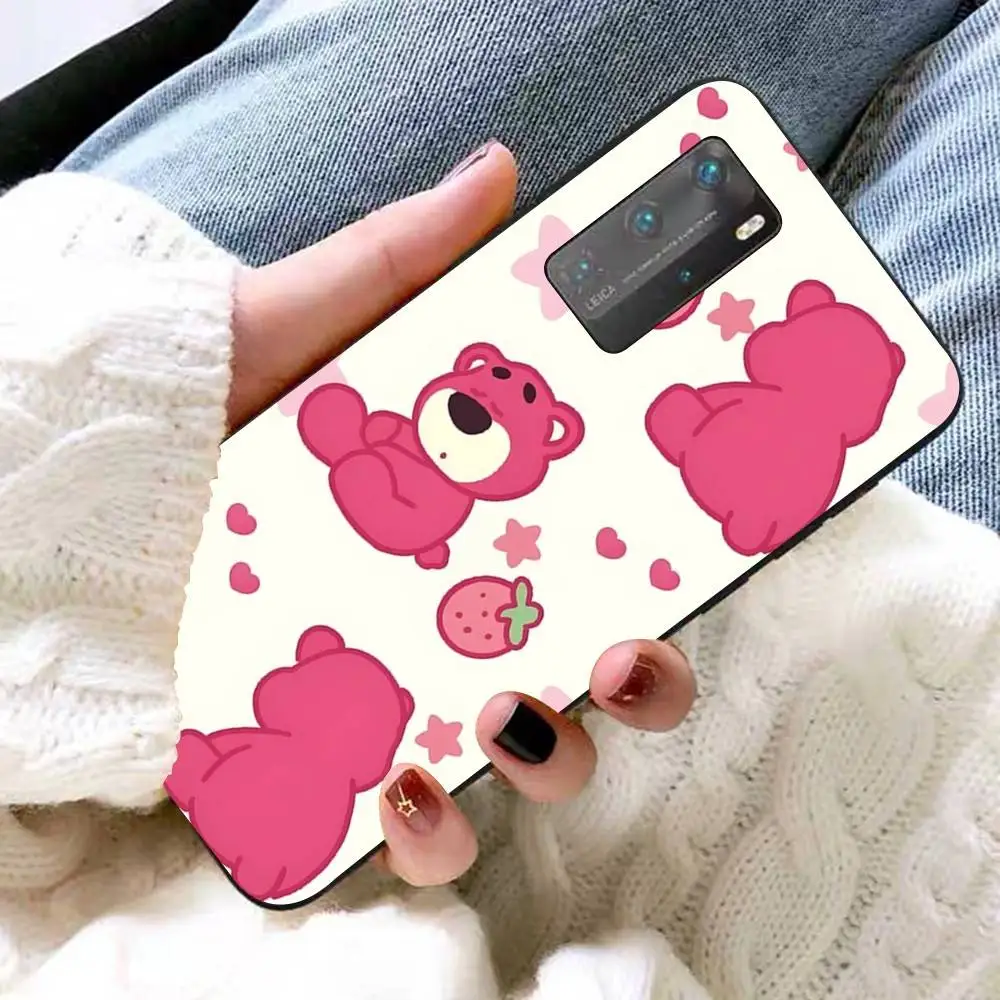 귀여운 로츠오 핑크 곰 만화 평면 전화 케이스 화웨이 P 8 9 10 20 30 40 50 프로 라이트 P스마트 아너 10 라이트 70 메이트 20라이트용