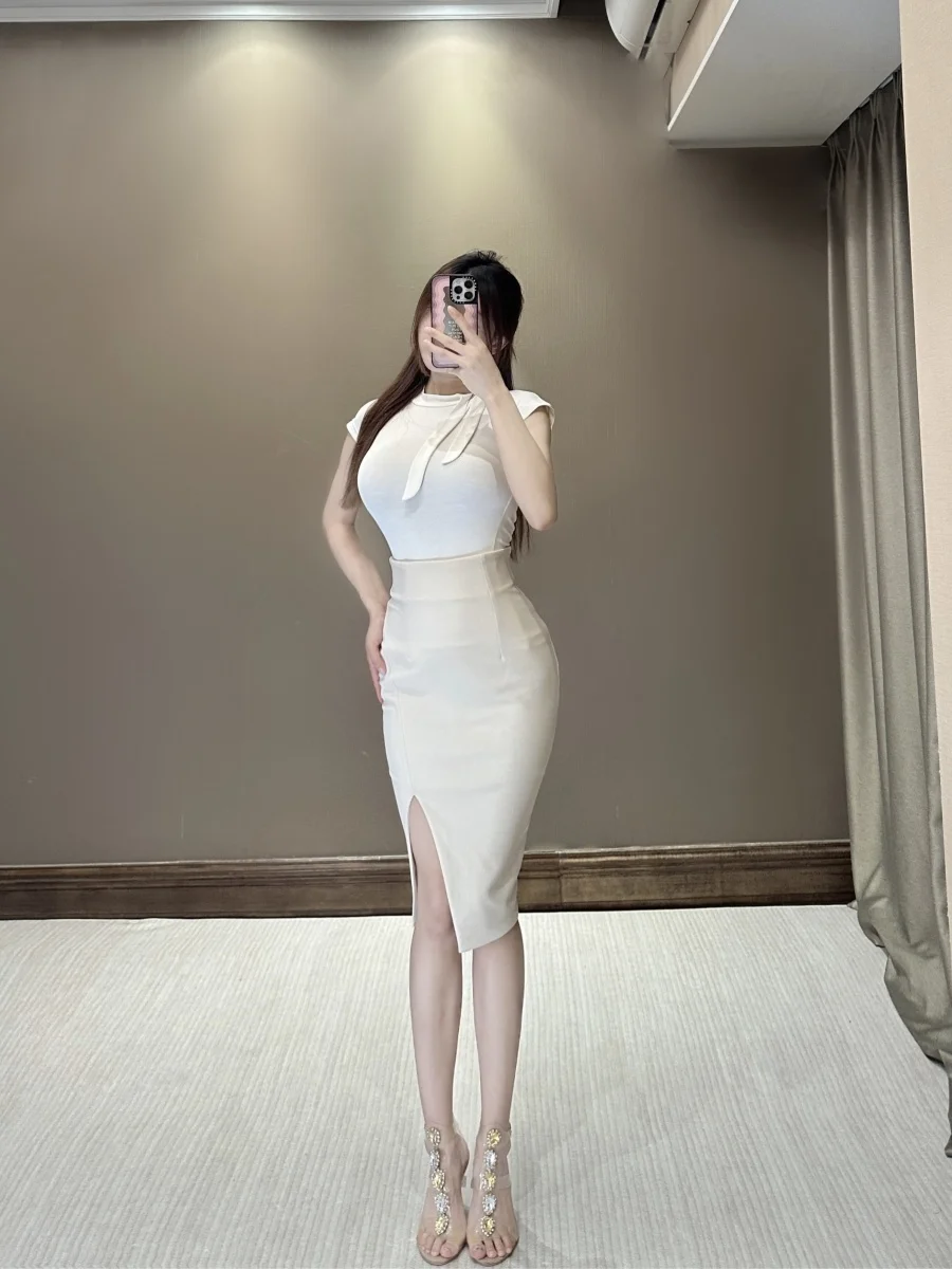 WOMENGAGA Split Slim Hip Mid Length Skirt High Waist Office Lady Fashion Slim Elasticity Skirts Sweet Sexy Korean Style 8SYA