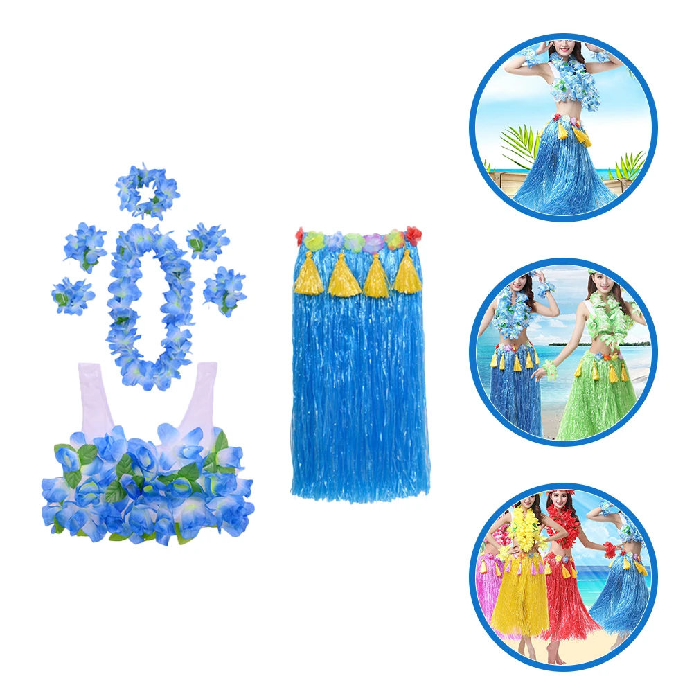 

1Set Complete Hawaiian Costume Set Including Grass Skirt and Floral Garland Perfect for Hula Party Beach Wedding Festive Look