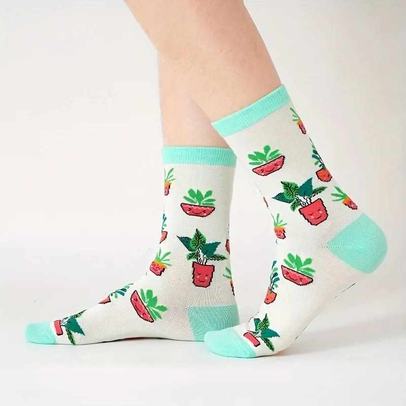 Cute Short Food Socks Women Female Personality Cotton Casual Funny Novelty Creative Printed Harajuku Mid Calf Hosiery
