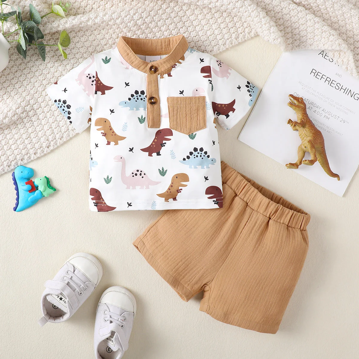 Summer 0-1 year olds Cool Boy Outfits Dinosaur Short Sleeve Short Pants 2pcs Summer Tracksuit Casual Clothing