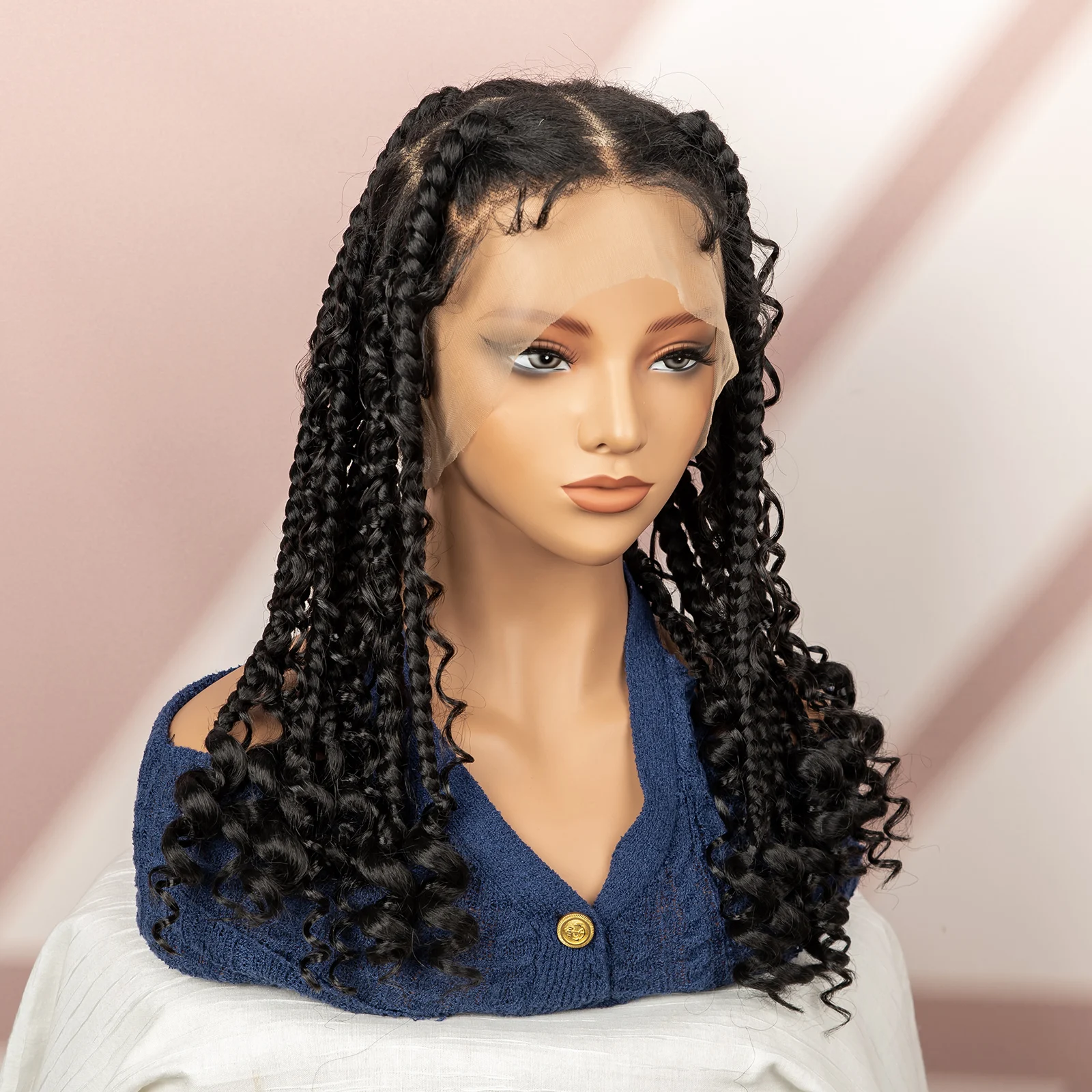 Utimate Franchise Braided Wigs 16 In Full Lace Swiss Lace 360 Box Braids Boho Hairstyles Wigs for Women Short Bob Wig Knotless
