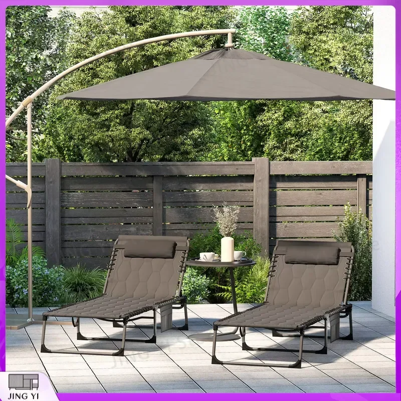 2 Piece Foldable Sun Lounger Set with 5 Level Reclining Back Outdoor Tanning Chair Sun Lounger for Beach Pool Garden