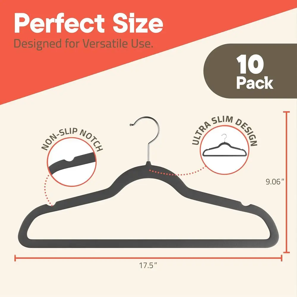 10-Pack Velvet Hangers with 360° Swivel Hooks, Non-Slip, Space-Saving, Supports Up to 11 lbs, Smooth Finish for Wrinkle-Free Clo