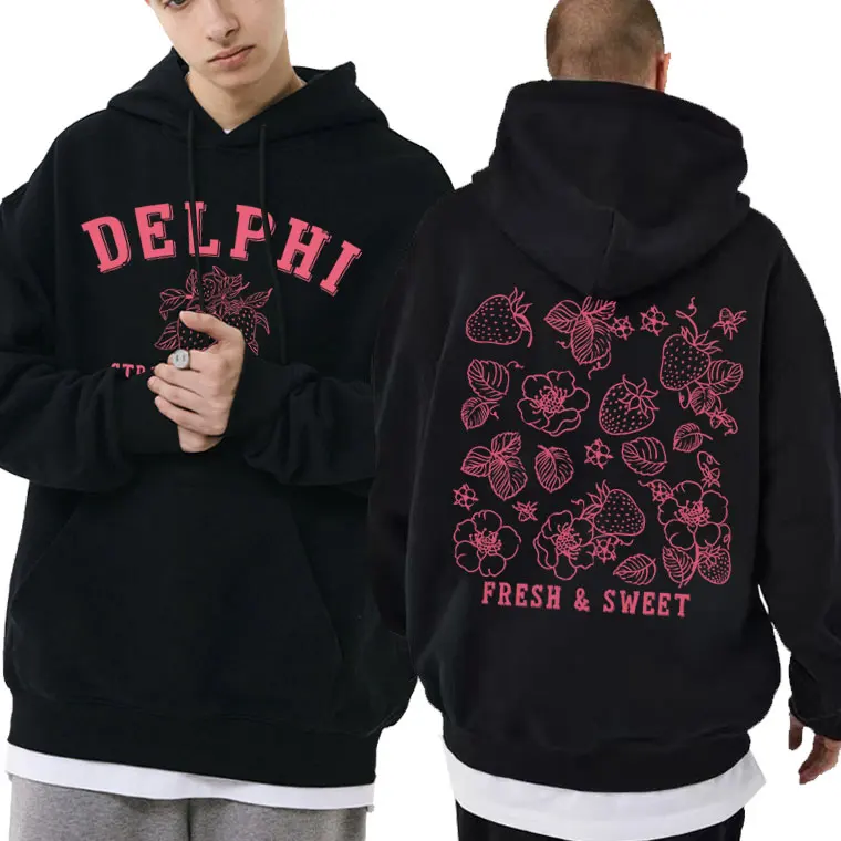 Funny Delphi Strawberry Farms Long Island Sound Fresh Weet Meme Print Hoodie Men Women Causal Loose Hoodies Oversized Sweasthirt