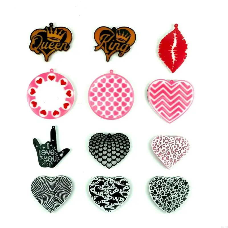 H9ED DIY Various Symbols Round Heart Keychain Silicone Epoxy Mold DIY Ornaments Pendant Crafting Mould for Valentine Gift