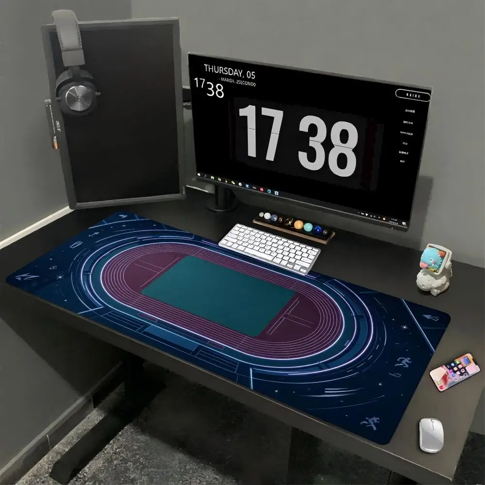 Extended Non Slip Gaming Desk Mat Stadium Court Print Neon Arrow Star Large Mouse Pad For Laptop PC Gamer E-sports Table Decor