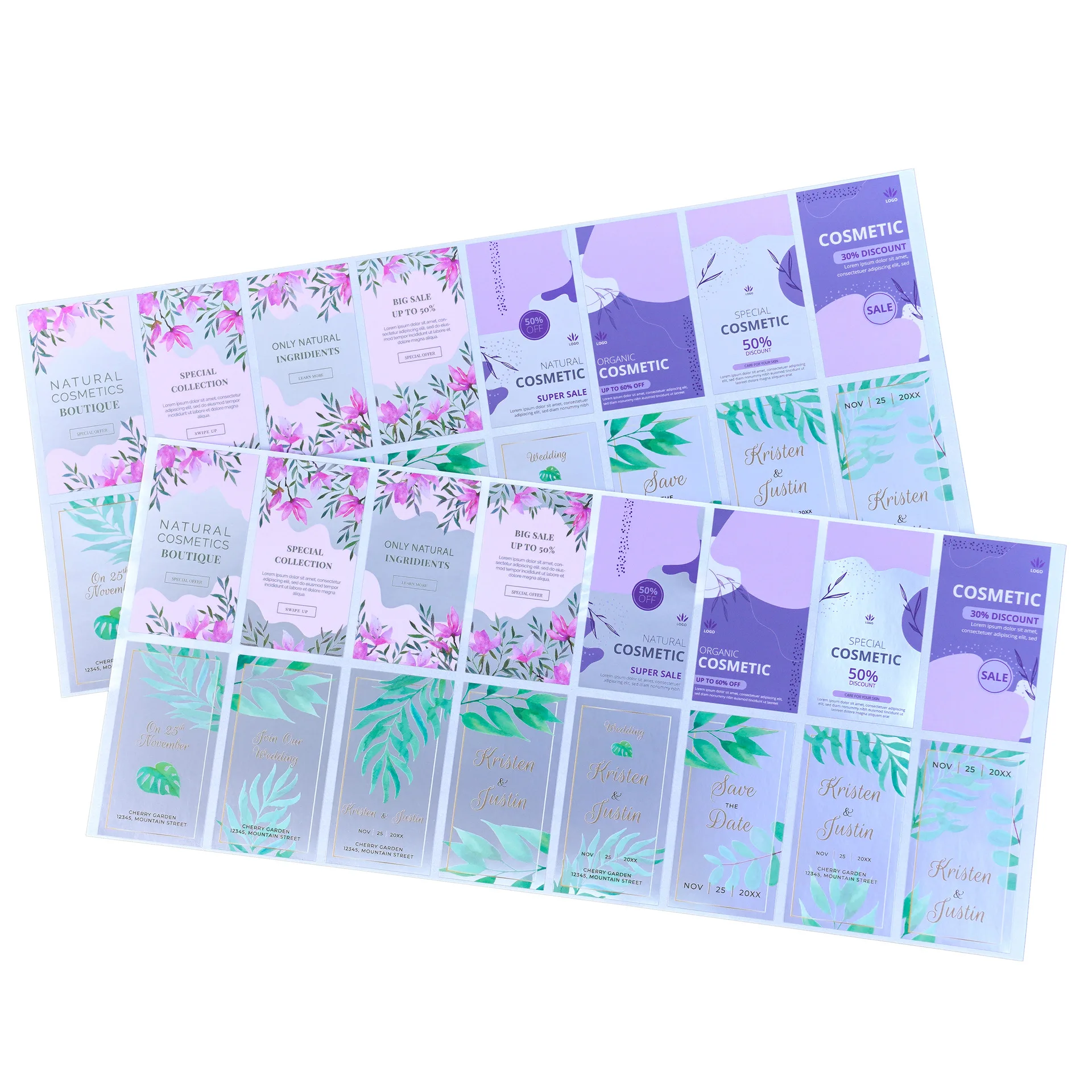 Customized Cosmetic Silver Foil Adhesive Stickers Color Printing Front and Back Waterproof Serum Bottle Packaging Labels